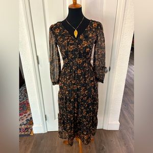 Sincerely Jules Black and Gold Floral Dress | Size S
